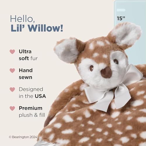 Bearington Baby Lil’ Willow Snuggler - 15" Fawn Security Blanket with Silk Satin Trim and Plush Deer Head - Soft Plush Animal Lovey Comfort Blanket for Toddlers - Image 2