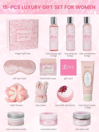 15Pcs Rose Spa Kit Bath Sets for Women Gift Birthday Gift Set for Women - Image 2