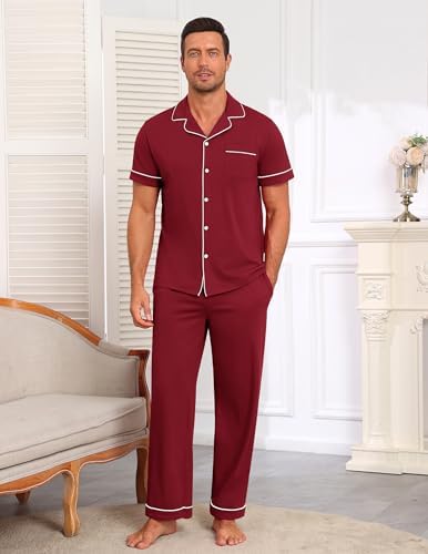 Ekouaer Men's Cotton Pajama Set Short Sleeve Button Down Sleepwear Pjs - Image 2
