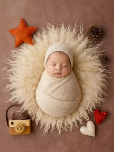 Newborn Photography Blanket Props Baby Photoshoots Layer Photo Posing Rug (Creamy) - Image 5