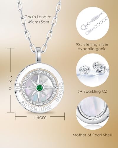 Compass Birthstone Pendant Necklace for Women, S925 Sterling Silver Jewelry - Image 4