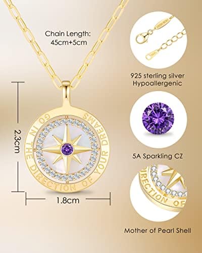 Compass Birthstone Pendant Necklace for Women, S925 Sterling Silver Jewelry - Image 4