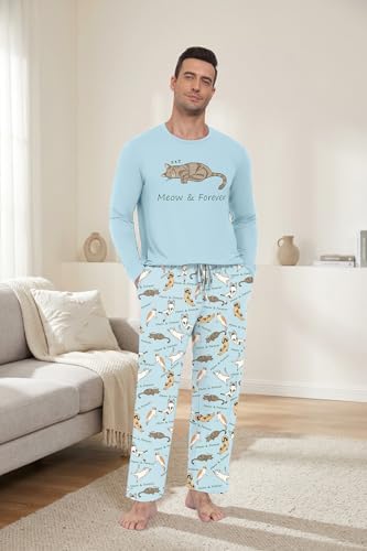 PrinStory Men's Pajama Sets Loungewear Sleepwear Pjs Lightweight Long Sleeve Shirts & Bottoms Soft Comfy Sleep Sets S-2XL - Image 3