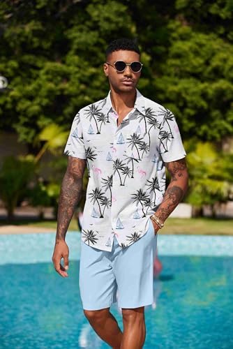 COOFANDY Men's Hawaiian 2 Piece Outfits Floral Button Down Shirt and Shorts Vacation Outfits Summer Beach Matching Set - Image 4