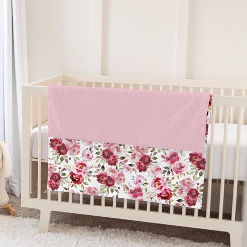 Pink Peonies Roses Baby Blankets for Girl Large Watercolor Blossoms Soft Mink Dotted Backing Double Layer Swaddle Receiving Blanket Spring Floral Bloom Bed Throws for Infant Toddler Nursery 30x40 - Image 5