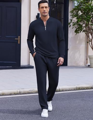 COOFANDY Men's 2 Piece Tracksuit Set Polo Athletic Sweatsuit Quarter Zip Jogging Long Sleeve Casual Sports Outfits - Image 2