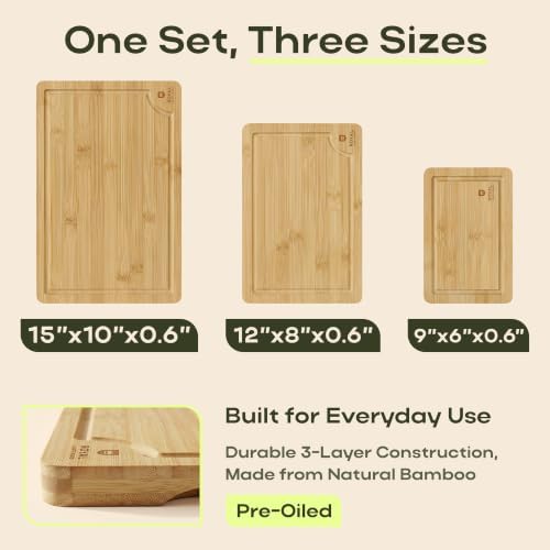 ROYAL CRAFT WOOD Wooden Cutting Boards for Kitchen Meal Prep & Serving - Bamboo Wood Serving Board Set with Deep Juice Groove Side Handles - Charcuterie & Chopping Butcher Block for Meat - Image 2