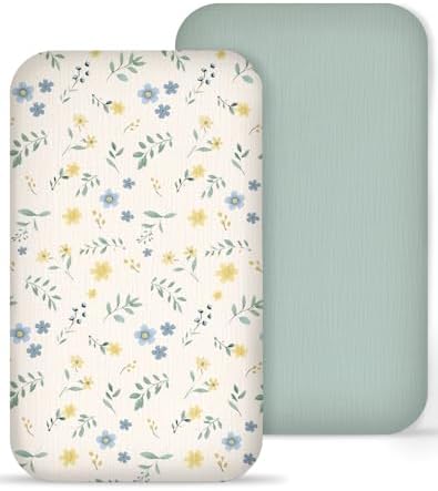 Muslin Bedside Bassinet Sheets 2 Pack, 33" X 20", (Spring Garden & Sage) by Meowcards