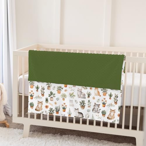 Watercolor Cats Tropical Houseplants Baby Blankets for Girl Boy Boho Neutral Kittens Soft Mink Dotted Backing Double Layer Swaddle Blanket for Toddler Nursery Cat Lover Gift Bed Blanket Crib 30x40 - Image 5