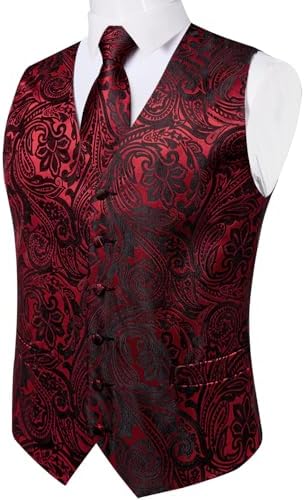 DiBanGu Mens Vest and Tie Set Formal Paisley Waistcoat and Necktie Pocket Square Cufflinks Silk Suit Vest for Tuxedo Wedding - Image 2