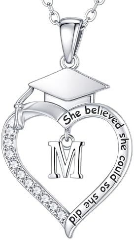 Turandoss Graduation Gifts for Women Her - Dainty 14K White Gold Plated Initial A-Z Heart Graduation Cap Necklaces Class of 2026 Jewelry High School College Gifts for Women Girls by TurandossJewelry