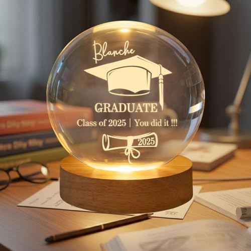 Daty Personalized 3D Graduation Crystal Ball LED Night Light Class of 2026, Laser Engraved Crystal Sphere Keepsake Gift for High School Graduate3 - Image 2