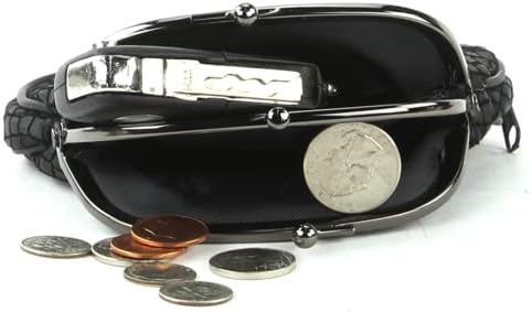 Leather Impressions Double Coin Purse for Women - Genuine Leather Coin Purse with Twist Clasp, 1 zipper pocket, 2 pack lightweight - Timeless clean stitched Small Coin Purse (Back, Silver)