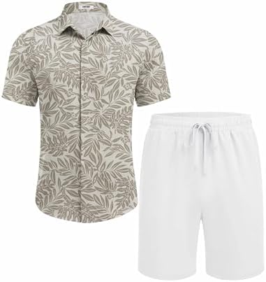 COOFANDY Men's Summer Beach Outfits 2 Piece Short Sleeve Shirts and Shorts Vacation Texture Linen Sets for Men - Image 4