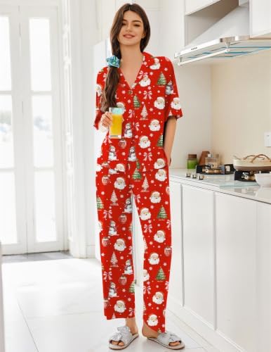 Ekouaer Women Pajamas Set Button Down Sleepwear Short Sleeve Pjs Long Pants - Image 3