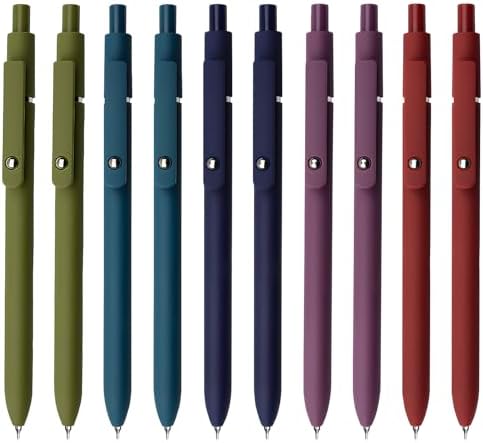 UIXJODO Gel Pens, 10 Pcs 0.5mm Black Ink Pens Fine Point Smooth Writing Pens with Silicone Grip, High-End Series Metal Clip Retractable Pens for Journaling Note Taking (10 Pcs Vintage) by UIXJODO