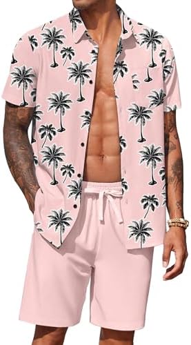 COOFANDY Men's Hawaiian 2 Piece Outfits Floral Button Down Shirt and Shorts Vacation Outfits Summer Beach Matching Set by COOFANDY
