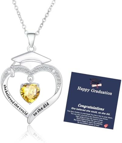 Fervia Graduation Gifts Birthstone CZ Heart Graduation Cap Necklace Gifts by Fervia