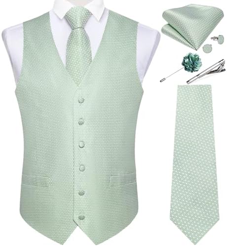 DiBanGu Mens Vest and Tie Set Formal Paisley Waistcoat and Necktie Pocket Square Cufflinks Silk Suit Vest for Tuxedo Wedding by DiBanGu