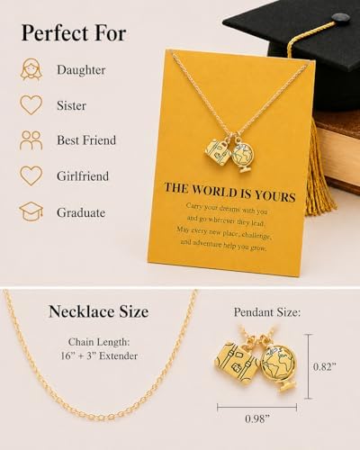 Zealmer Dainty 18K Gold Plated Compass World Map Pendant Necklace Graduation Gift for Friends - Image 3