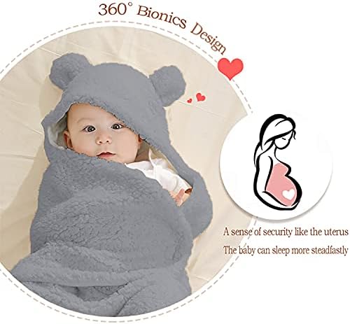 Nunibum Baby Swaddle Blanket Boys Girls Cute Bear Plush Essential Receiving Blanket Ultra-Soft Newborn Registry Sleeping Wraps for Infant 0-6 Months - Grey - Image 4