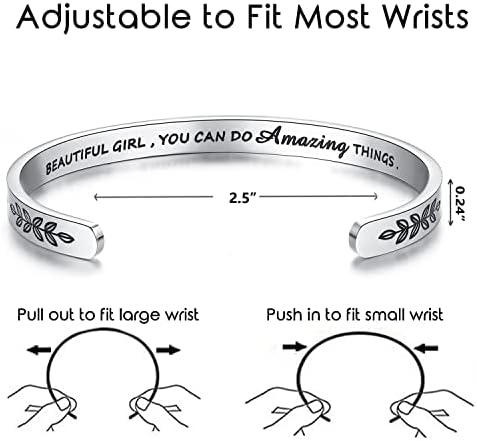 TONY & SANDY Inspirational Bracelets for Women Teen Girls Personalized Gifts for Daughter Granddaughter Mom Sister Friends Stainless Steel Engraved Cuff Birthday Easter Christmas - Image 4