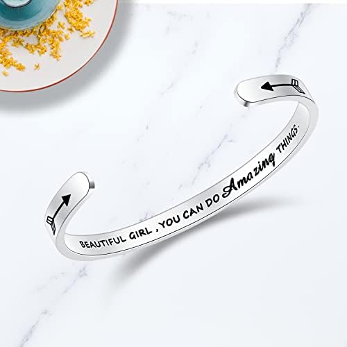 TONY & SANDY Inspirational Bracelets for Women Teen Girls Personalized Gifts for Daughter Granddaughter Mom Sister Friends Stainless Steel Engraved Cuff Birthday Easter Christmas - Image 2