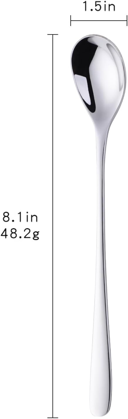 Buyer Star 8-Inch Long Handle Iced Tea Spoons, Ice Cream Spoon, Stainless Steel Cocktail Stirring Spoons, Set of 8 (Silver)