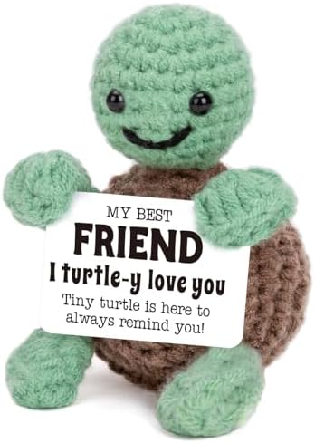 4THFARMES Mini Funny Turtle Best Friend Friendship Gifts for Women Men, Birthday Gifts for Friends Female Male Girls, I Love You Small Cute Stuff Things, Handmade Emotional Positive Crochet Turtle by 4THFARMES