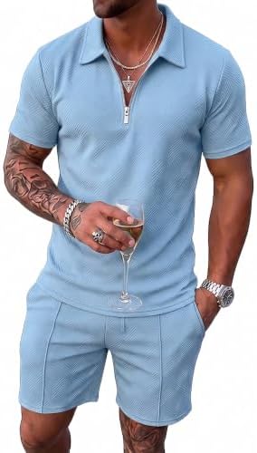 Men's Summer Outfits 2-Piece Polo Short Sets Shirt Sweatsuit by Kgamfar