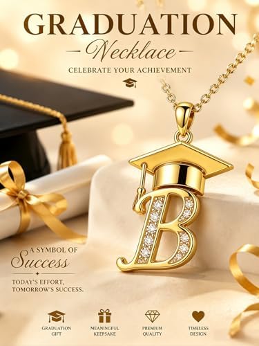 Graduation Gifts for Women, 18K Gold Graduation Initial Necklace A-Z, Inspiring Grad Pendant Necklace Present, College Seniors High School Graduations Jewelry Gifts - Image 6