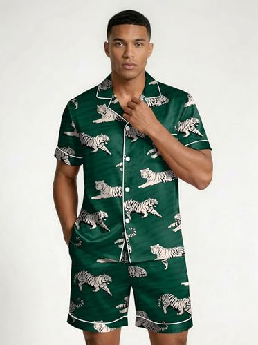 Ekouaer Mens Silk Satin Pajamas Set Short Sleeve Button Up Lounge Pjs Set - Image 4