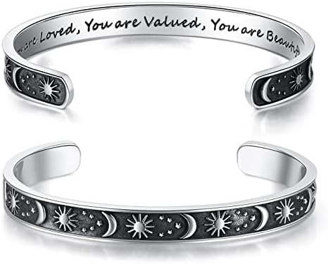 TONY & SANDY Inspirational Bracelets for Women Teen Girls Personalized Gifts for Daughter Granddaughter Mom Sister Friends Stainless Steel Engraved Cuff Birthday Easter Christmas by TONYSANDY