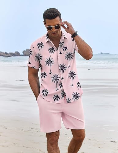 COOFANDY Men's Summer Beach Outfits 2 Piece Short Sleeve Shirts and Shorts Vacation Texture Linen Sets for Men - Image 3