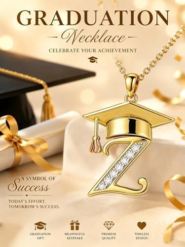 Graduation Gifts for Women, 18K Gold Graduation Initial Necklace A-Z, Inspiring Grad Pendant Necklace Present, College Seniors High School Graduations Jewelry Gifts - Image 2