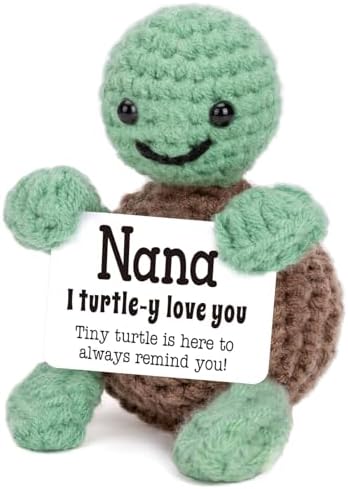 4THFARMES Mini Funny Turtle Nana Gifts from Grandkids, Birthday Gifts for Nana from Granddaughter Grandson, I Love You Small Cute Stuff Things, Handmade Emotional Positive Crochet Turtle by 4THFARMES