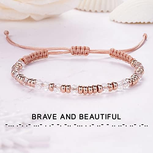 Morse Code Bracelets for Women Mothers Day Gifts 2026 Graduation Gifts Mom Birthday Gift Pink Braided Bracelets Teen Trendy Stuff Inspirational Best Friend Birthday Gifts for Daughter Girlfriend Christmas Stocking Stuffers Jewelry - Image 5