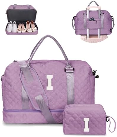 Gifts for Friends-Initial Duffle Bag with Shoe Compartment by Vogewood