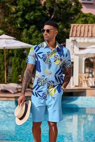 COOFANDY Men's Hawaiian 2 Piece Outfits Floral Button Down Shirt and Shorts Vacation Outfits Summer Beach Matching Set - Image 4