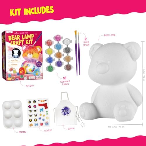 Paint Your Own Bear Lamp Kit, Crafts for Kids Ages 6-12, Gifts for Girl Boy - Image 2