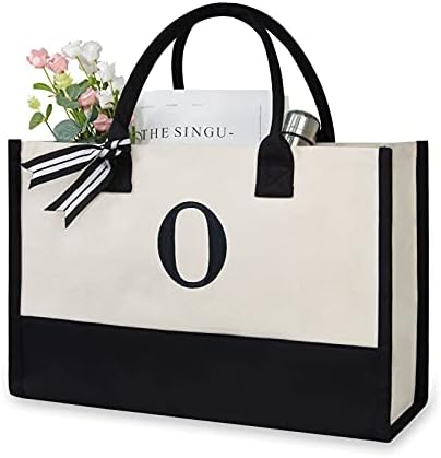 TOPDesign Personalized Initial Canvas Beach Bag, Monogrammed Gift Tote Bag for Women by TOPDesign