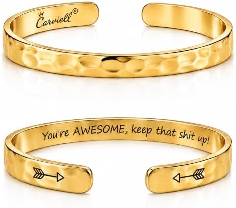 Carviell Bracelets for Women – 100+ Meaningful Engraved Messages – Solid 316L Surgical Stainless Steel Cuff Bracelet – Gift Ready by Carviell