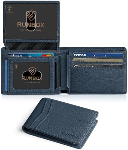 RUNBOX Wallet for Men -Slim Rfid Leather Mens Bifold Novelty Wallets 2 ID Window With Gift Box Men's Accessories by RUNBOX