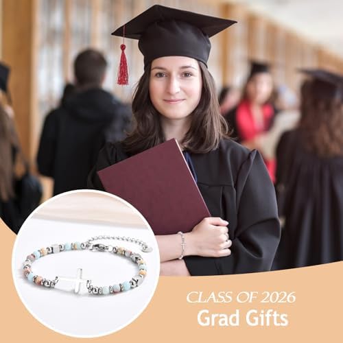 Graduation Gifts for Her- Class of 2026 Primary Middle High School College Grad Gift, Adjustable Stainless Steel Beaded Cross Bracelet for Girls & Women - Image 3