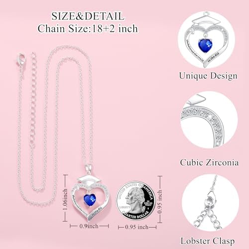 Fervia Graduation Gifts Birthstone CZ Heart Graduation Cap Necklace Gifts - Image 5
