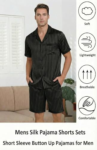 Ekouaer Men Silk Pajamas Set 2 Pieces Satin Pj Button Down Loungewear Sets - Image 4