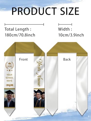 Dicodes Custom Graduation Stole Class of 2026 Personalized Graduation Sash Graduation Gift and Keepsake with Photo Text - Image 3