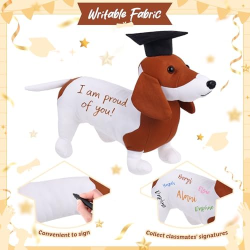 Blank Dachshund with Graduation Cap Toys Class of 2026 Plush Stuffed Teddy Bear Animal Dog Graduation Cap and Gown with Greeting Card and Bag for Graduation Day Gift(Dachshund B) - Image 3