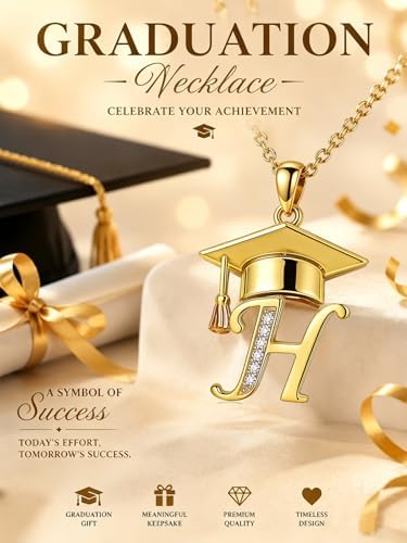 Graduation Gifts for Women, 18K Gold Graduation Initial Necklace A-Z, Inspiring Grad Pendant Necklace Present, College Seniors High School Graduations Jewelry Gifts - Image 6