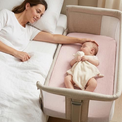 Muslin Bassinet Sheet Compatible with Maxi-Cosi Iora & Iora Air Bedside Sleeper - 100% Cotton Rectangular Mattress Pad Cover (33"x20"), Breathable & Soft, Boho (1 Pack Pink) - Image 3